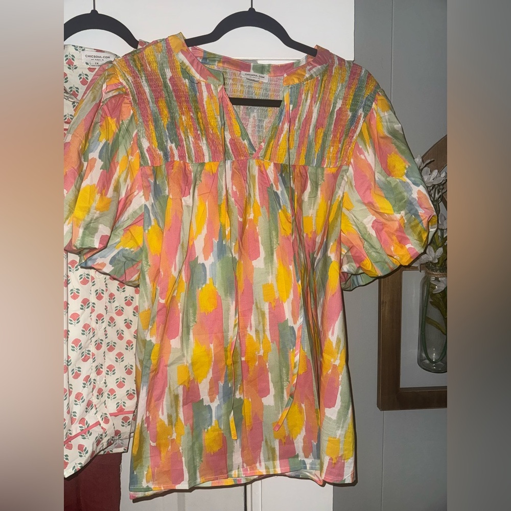 Chic Soul Boutique Colorful Abstract Print Blouse